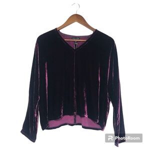 EILEEN FISHER Purple Velvet Dolman‎ Sleeve Blouse V-Neck Long Sleeve Silk New